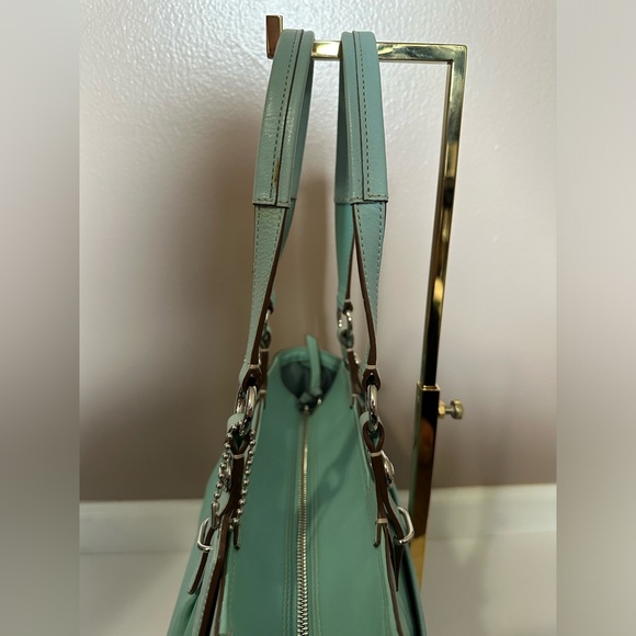 Coach EUC Turquoise Leather Pleated Gallery Shoulder Tote with COA - Picture 8 of 17